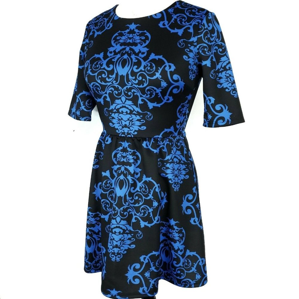 B Darlin 9 10 Black Blue Mini Fit Flare Dress